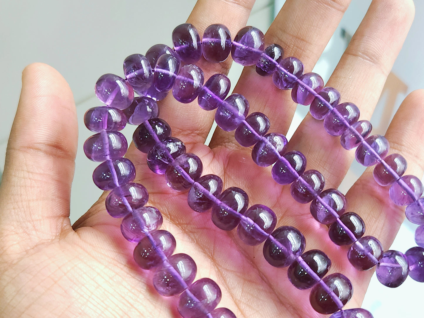 Natural Amethyst Smooth Rondelle Shape Beads for Jewelry & Necklace Making