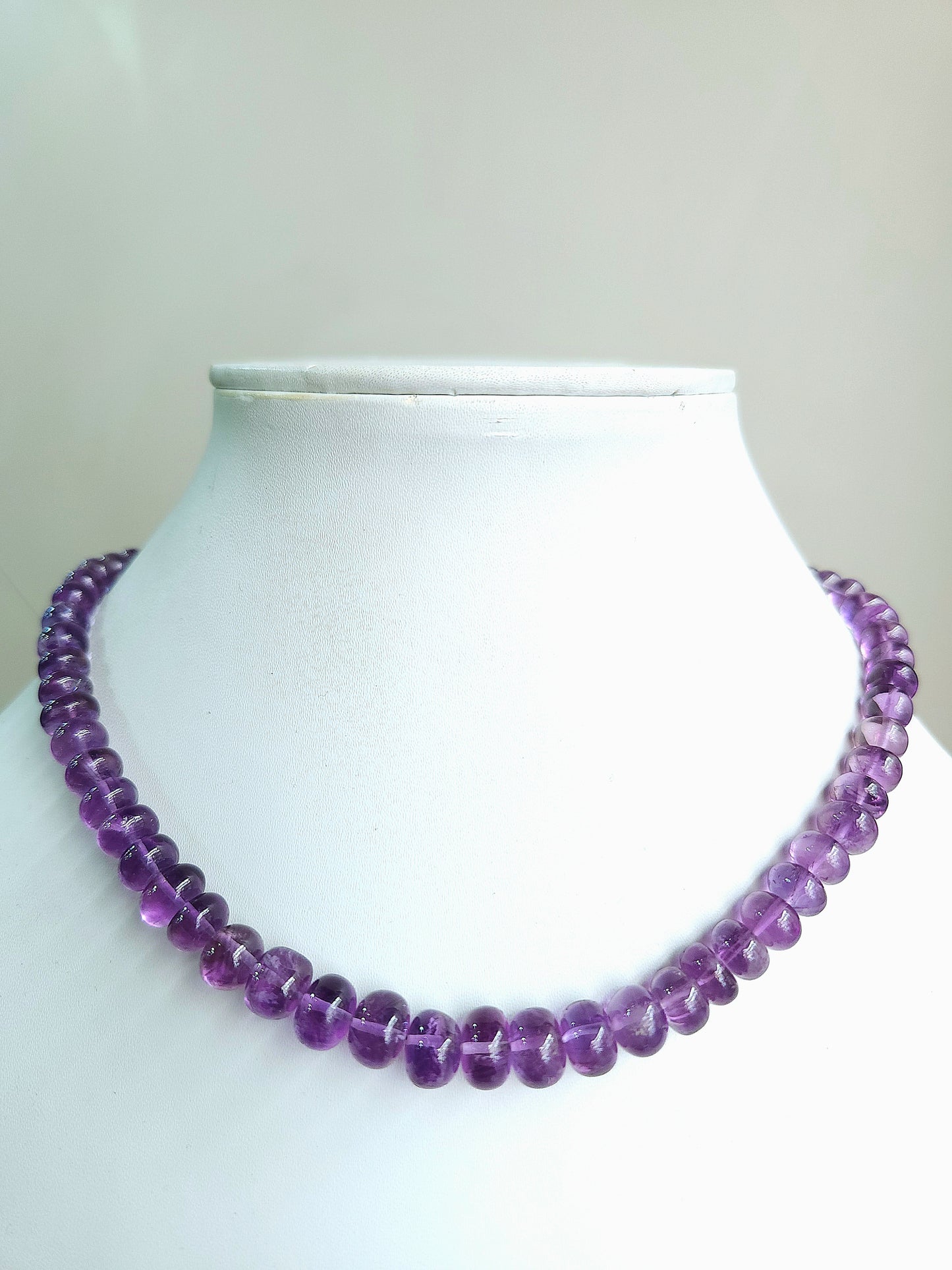 Natural Amethyst Smooth Rondelle Beads Necklace | 6 To 10 MM