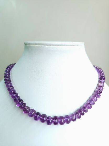 Natural Amethyst Smooth Rondelle Beads Necklace | 6 To 10 MM