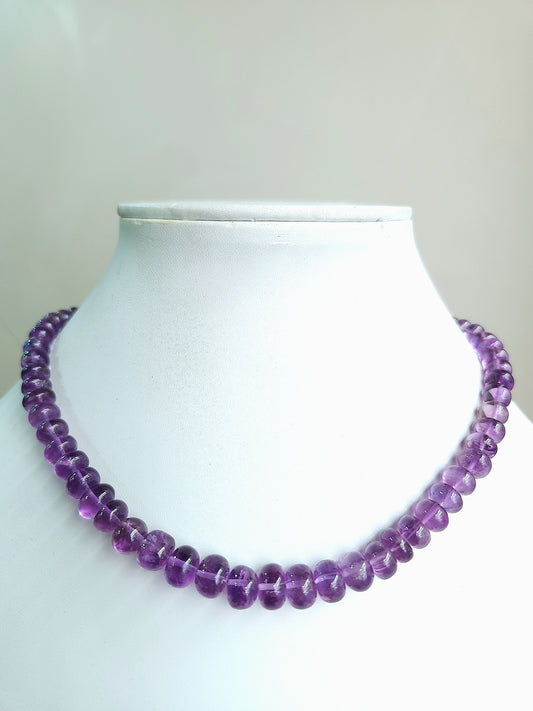 Natural Amethyst Smooth Rondelle Beads Necklace | 6 To 10 MM
