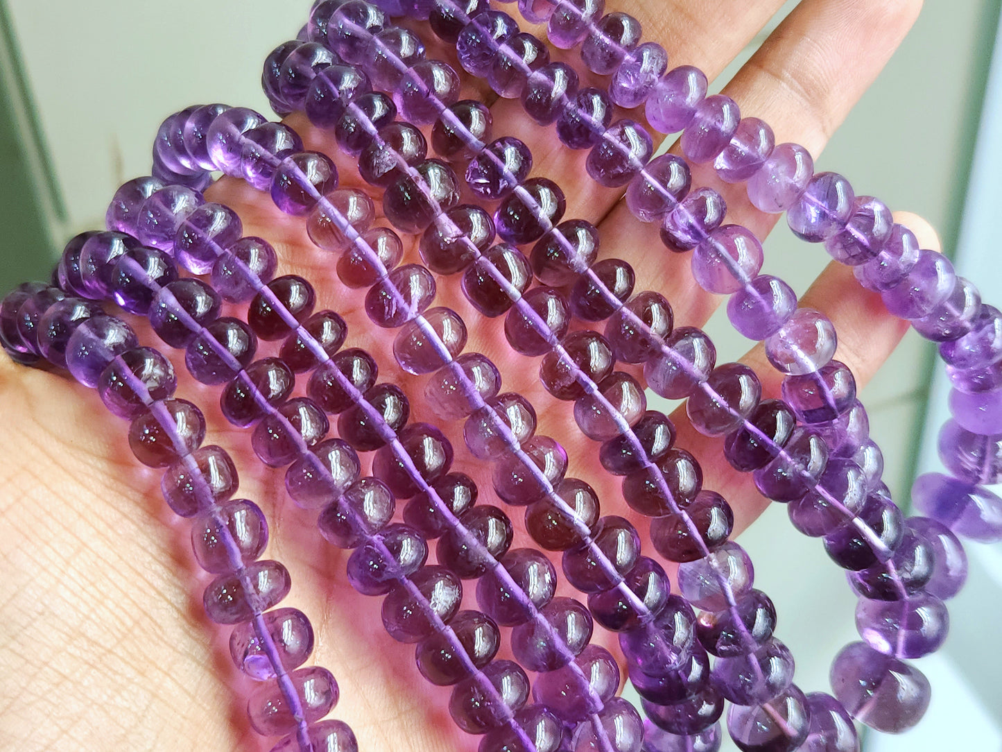 Natural Amethyst Smooth Rondelle Beads Necklace | 8 To 12 MM