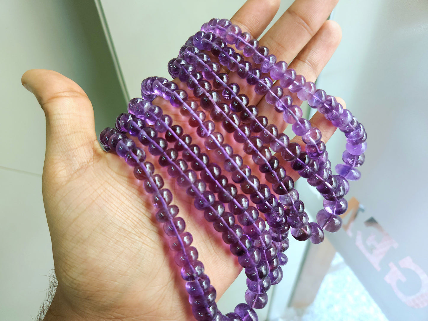 Natural Amethyst Smooth Rondelle Beads Necklace | 8 To 12 MM