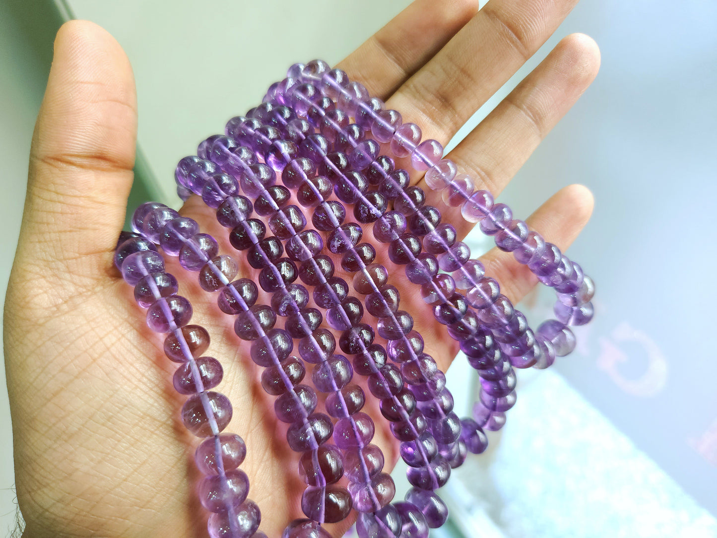Natural Amethyst Smooth Rondelle Beads Necklace | 7 To 11 MM