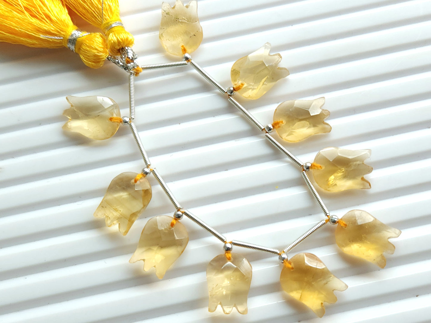 Natural Citrine Tulip Hammered Faceted Cut Briolette Beads