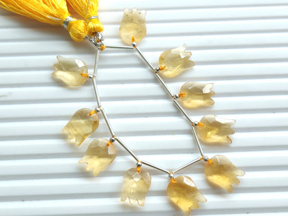 Natural Citrine Tulip Hammered Faceted Cut Briolette Beads