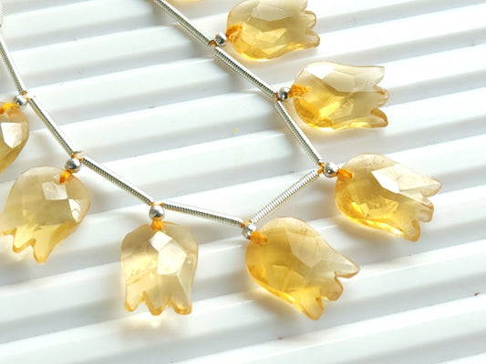Natural Citrine Tulip Hammered Faceted Cut Shape Beads