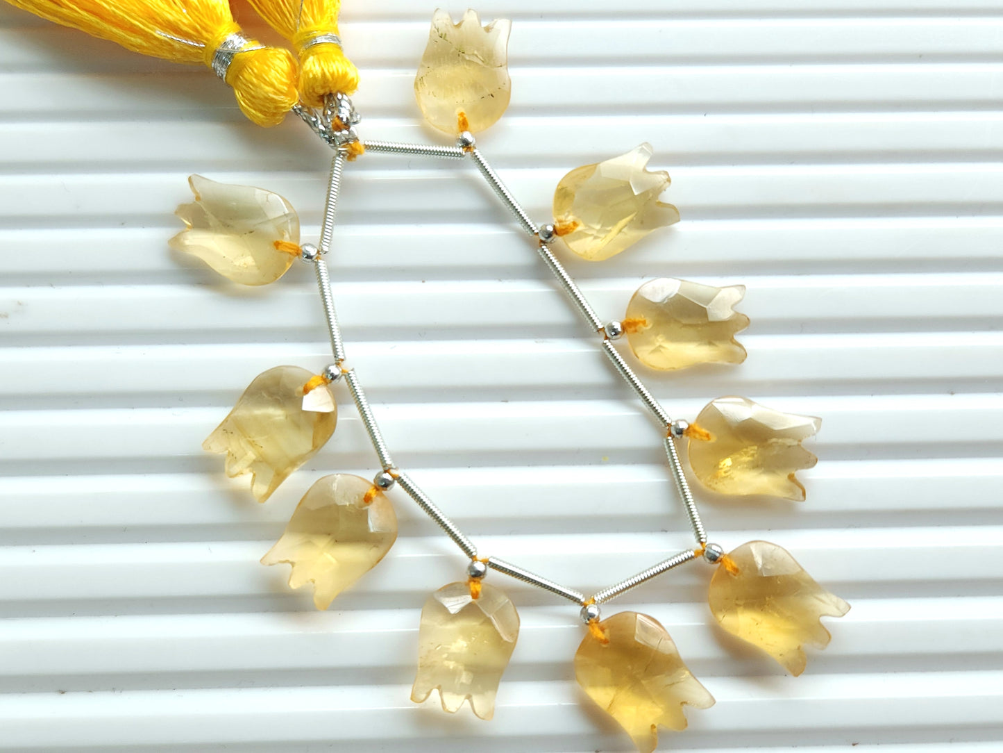 Natural Citrine Tulip Hammered Faceted Cut Briolette Beads