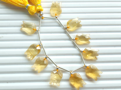 Natural Citrine Tulip Hammered Faceted Cut Briolette Beads