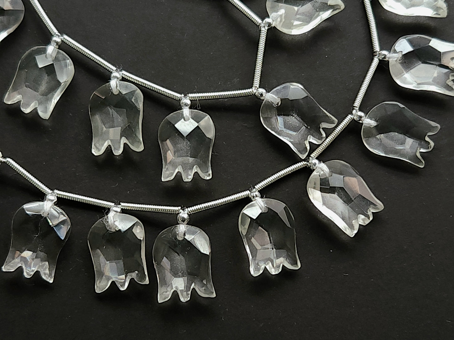 Natural Crystal Quartz Tulip Hammered Faceted Cut Briolette Beads