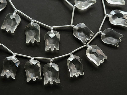 Natural Crystal Quartz Tulip Hammered Faceted Cut Briolette Beads