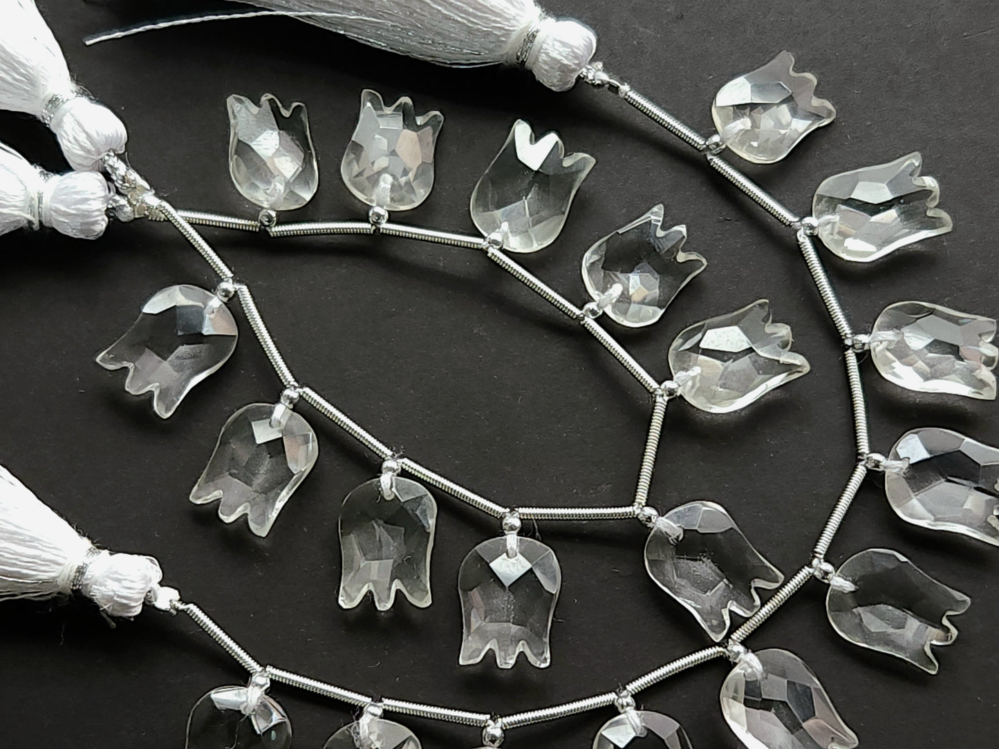 Natural Crystal Quartz Tulip Hammered Faceted Cut Briolette Beads