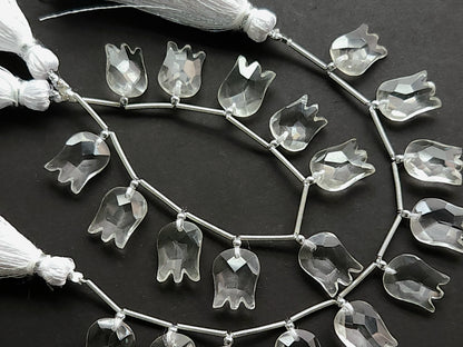 Natural Crystal Quartz Tulip Hammered Faceted Cut Briolette Beads