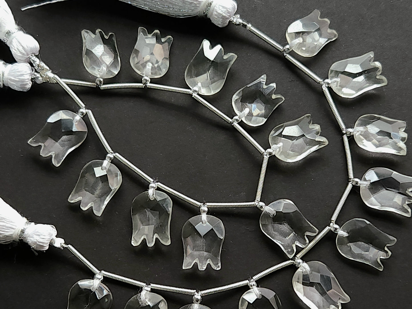 Natural Crystal Quartz Tulip Hammered Faceted Cut Briolette Beads