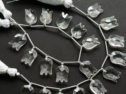 Natural Crystal Quartz Tulip Hammered Faceted Cut Briolette Beads