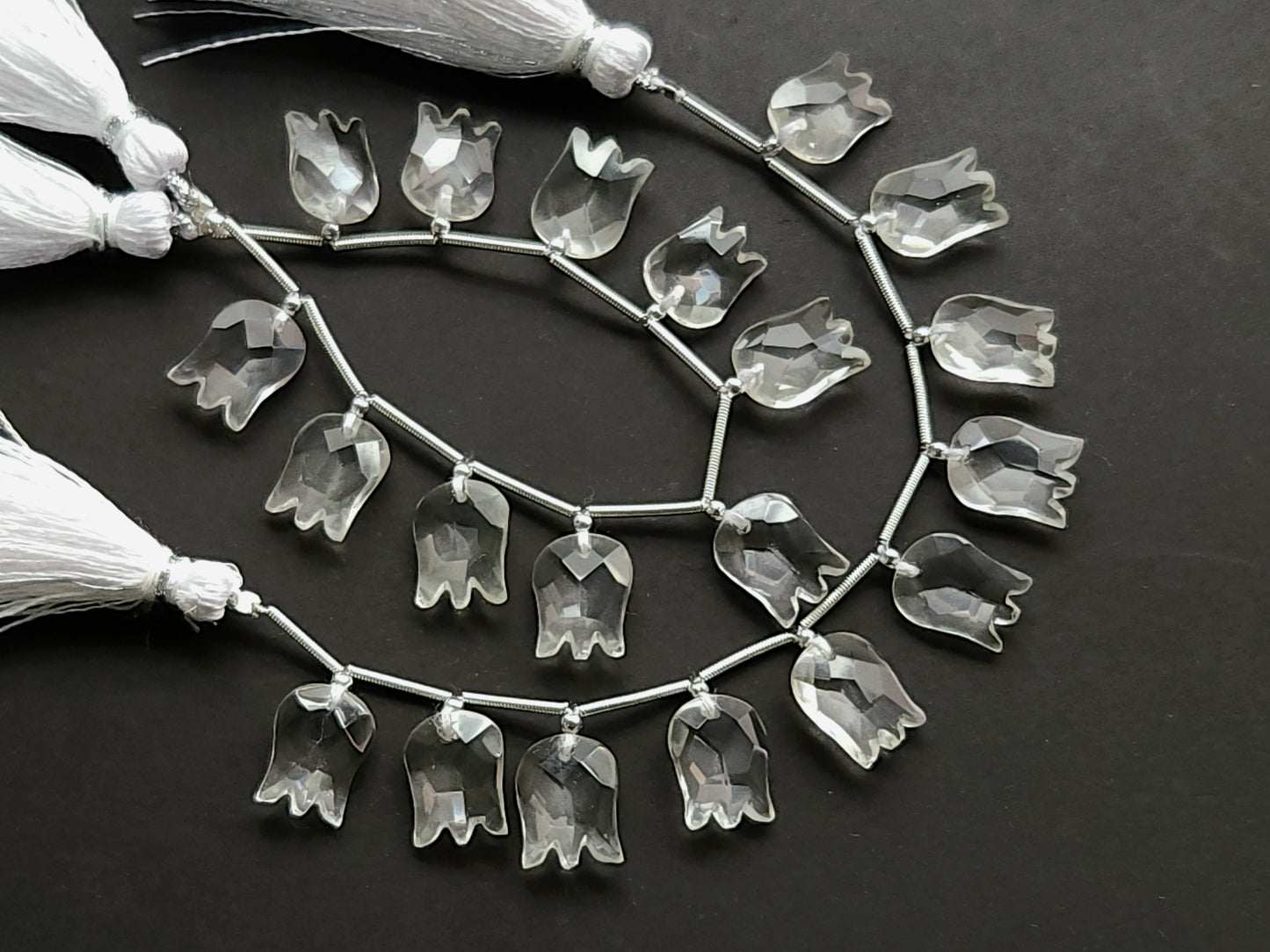 Natural Crystal Quartz Tulip Hammered Faceted Cut Briolette Beads