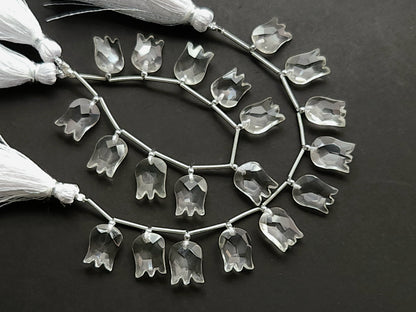 Natural Crystal Quartz Tulip Hammered Faceted Cut Briolette Beads