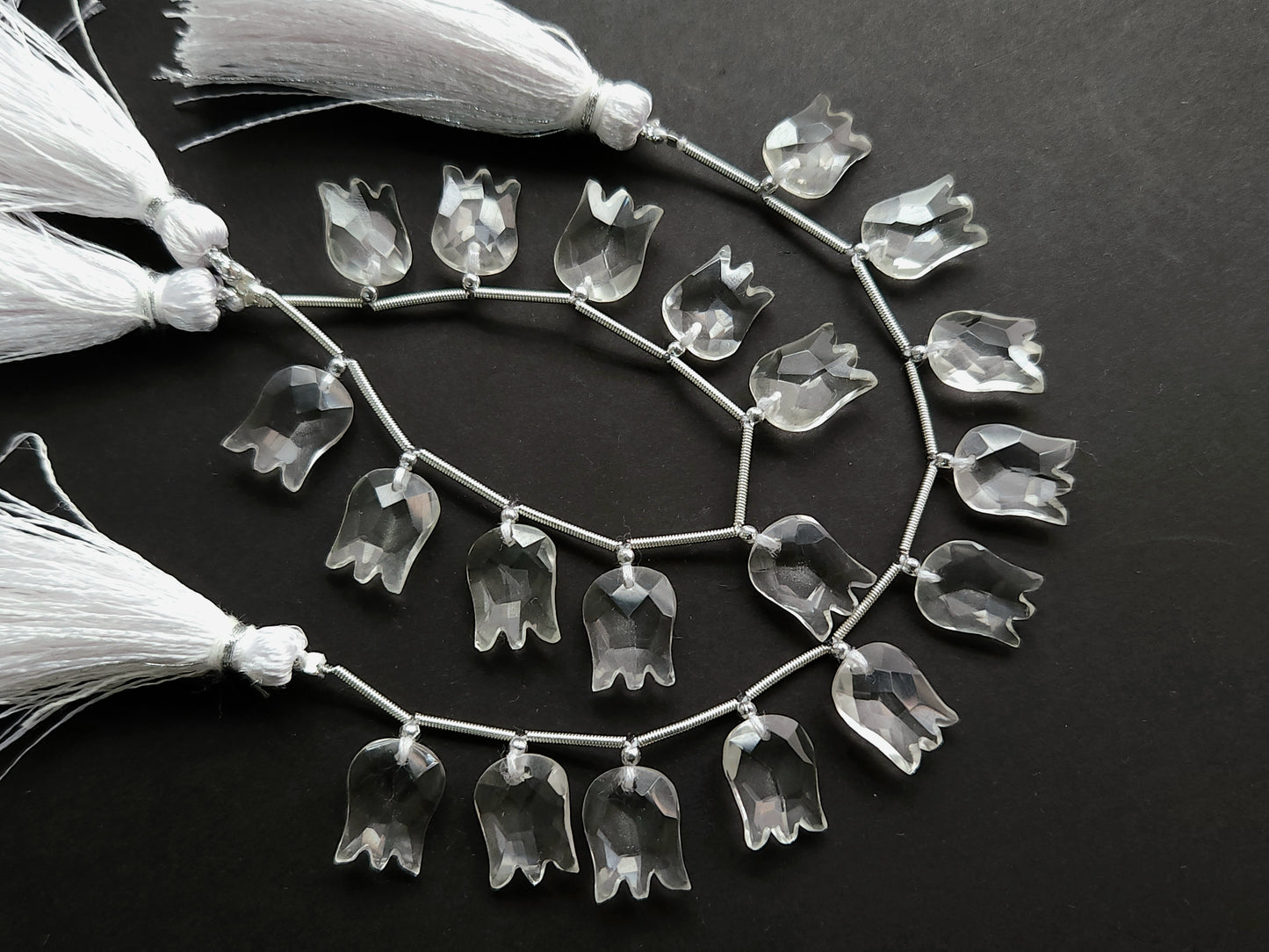 Natural Crystal Quartz Tulip Hammered Faceted Cut Briolette Beads