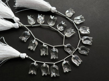 Natural Crystal Quartz Tulip Hammered Faceted Cut Briolette Beads
