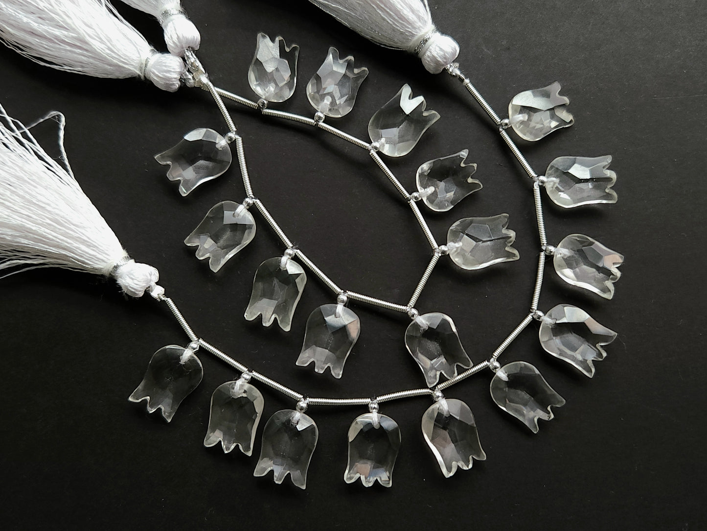 Natural Crystal Quartz Tulip Hammered Faceted Cut Briolette Beads