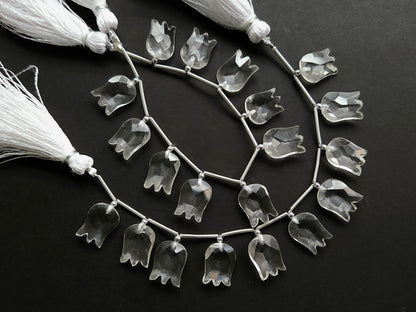 Natural Crystal Quartz Tulip Hammered Faceted Cut Briolette Beads