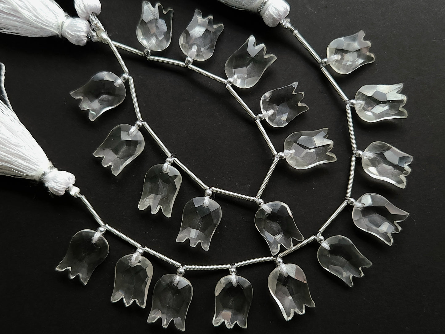 Natural Crystal Quartz Tulip Hammered Faceted Cut Briolette Beads