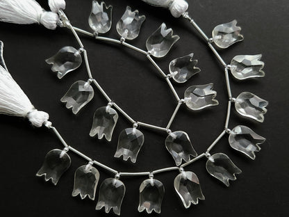 Natural Crystal Quartz Tulip Hammered Faceted Cut Briolette Beads
