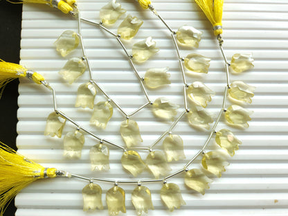 Natural Lemon Quartz Tulip Hammered Faceted Cut Briolette Beads