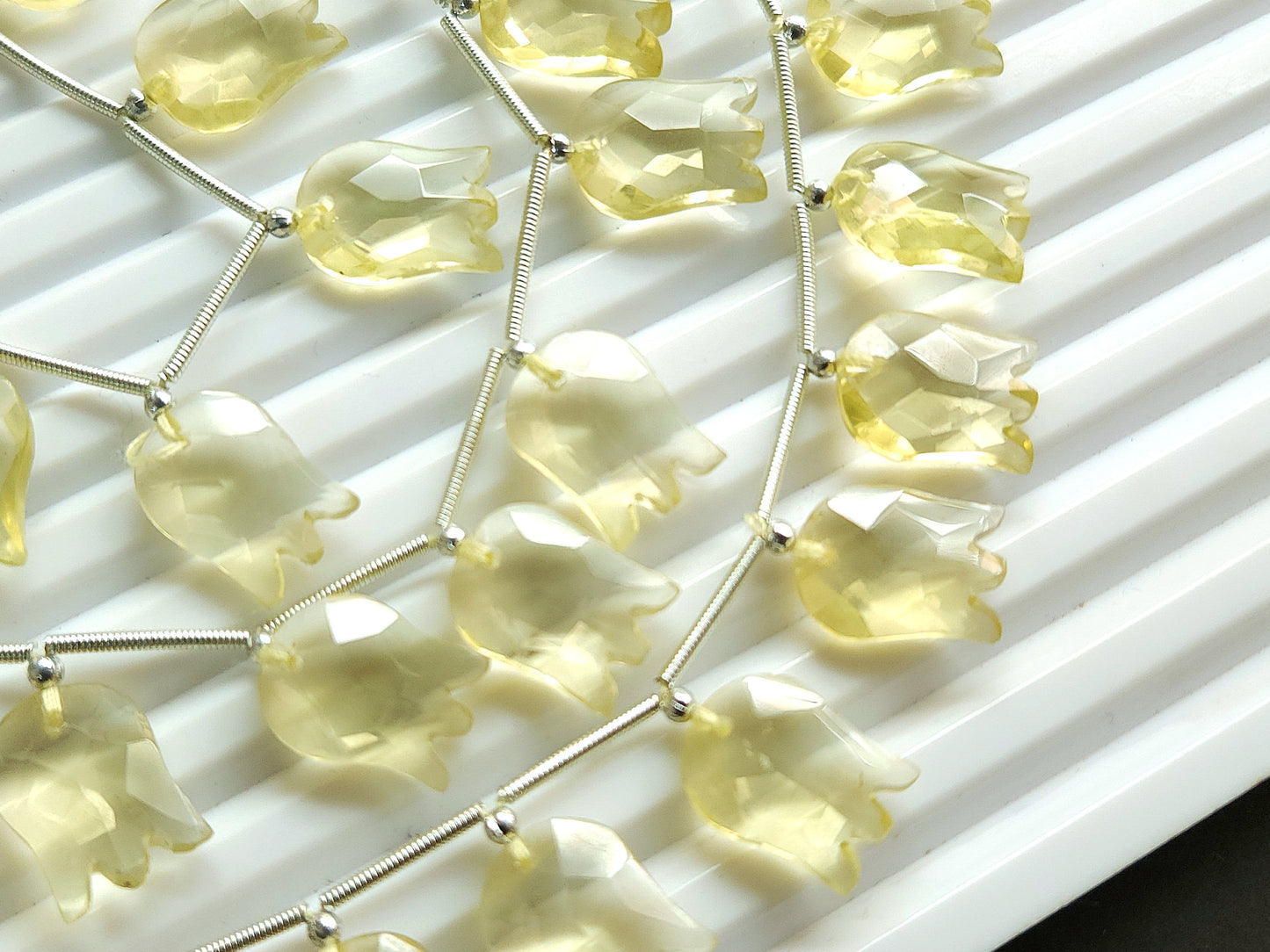 Natural Lemon Quartz Tulip Hammered Faceted Cut Briolette Beads