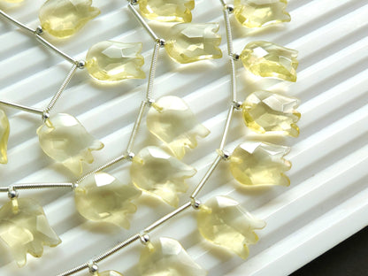 Natural Lemon Quartz Tulip Hammered Faceted Cut Briolette Beads