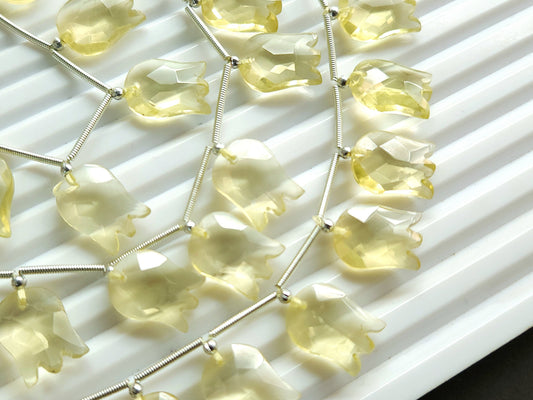 Natural Lemon Quartz Tulip Hammered Faceted Cut Briolette Beads