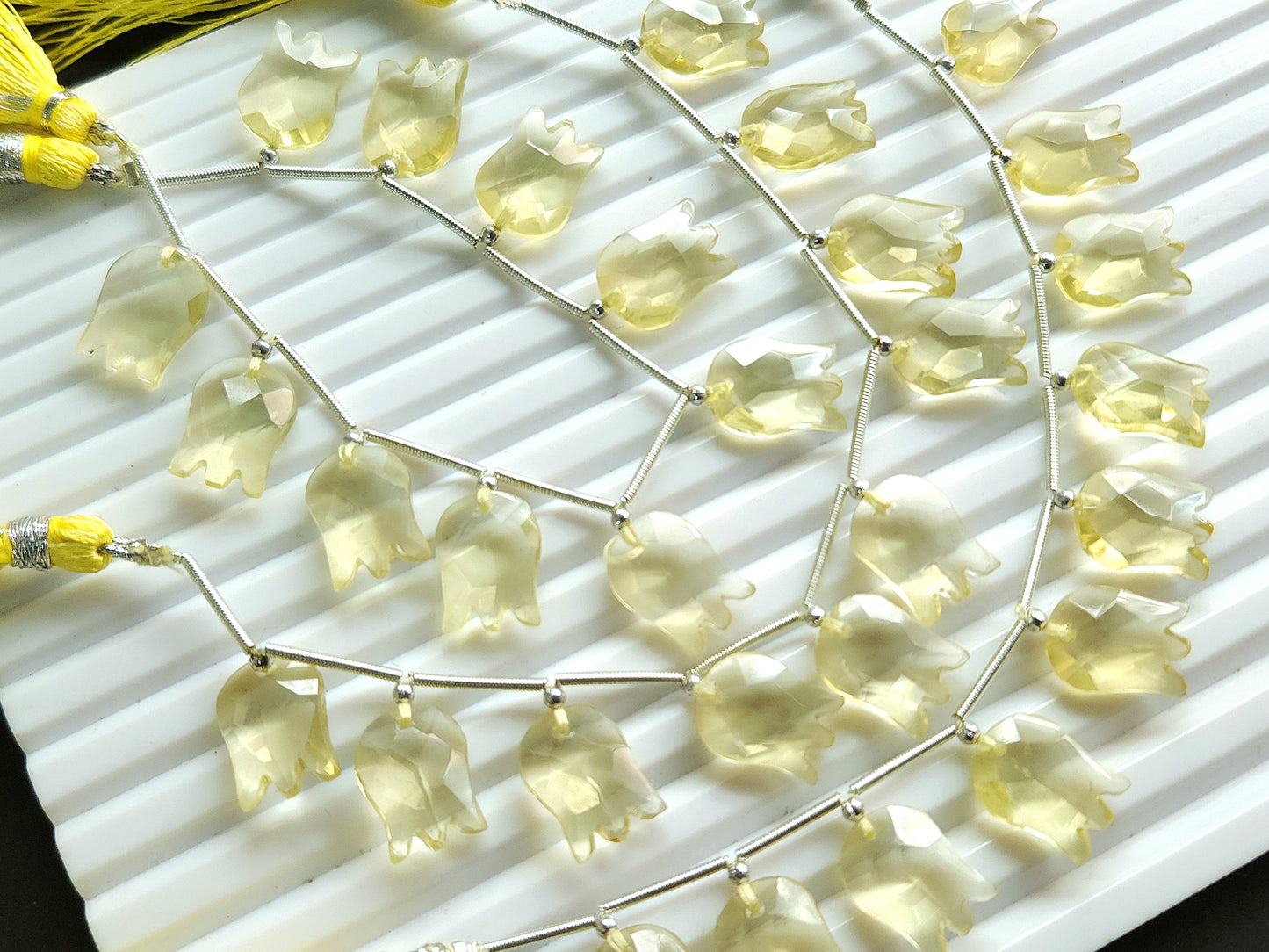 Natural Lemon Quartz Tulip Hammered Faceted Cut Briolette Beads