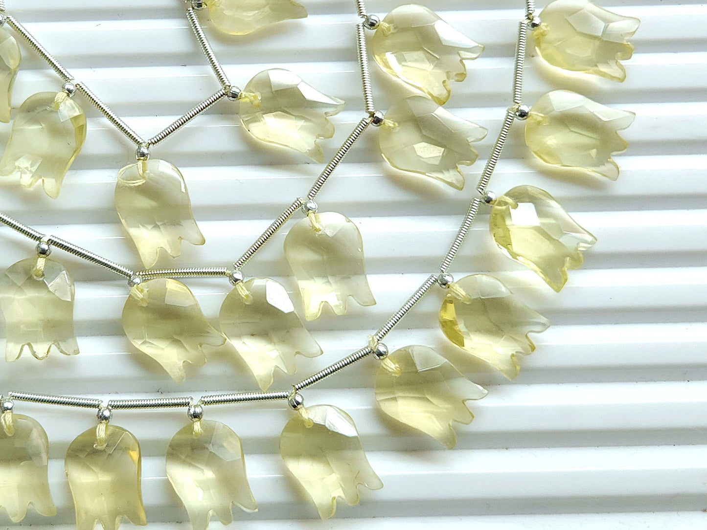 Natural Lemon Quartz Tulip Hammered Faceted Cut Briolette Beads