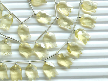 Natural Lemon Quartz Tulip Hammered Faceted Cut Briolette Beads