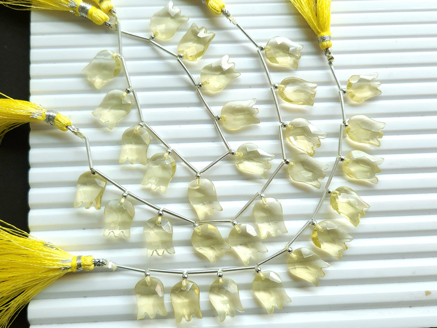 Natural Lemon Quartz Tulip Hammered Faceted Cut Briolette Beads