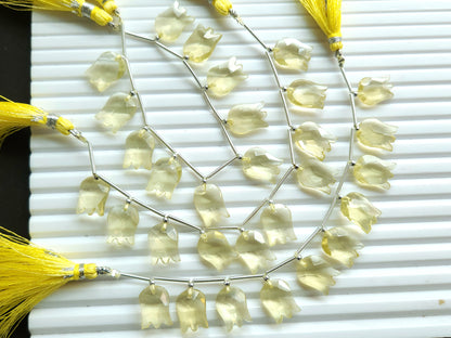 Natural Lemon Quartz Tulip Hammered Faceted Cut Briolette Beads