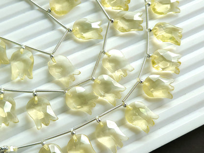 Natural Lemon Quartz Tulip Hammered Faceted Cut Briolette Beads