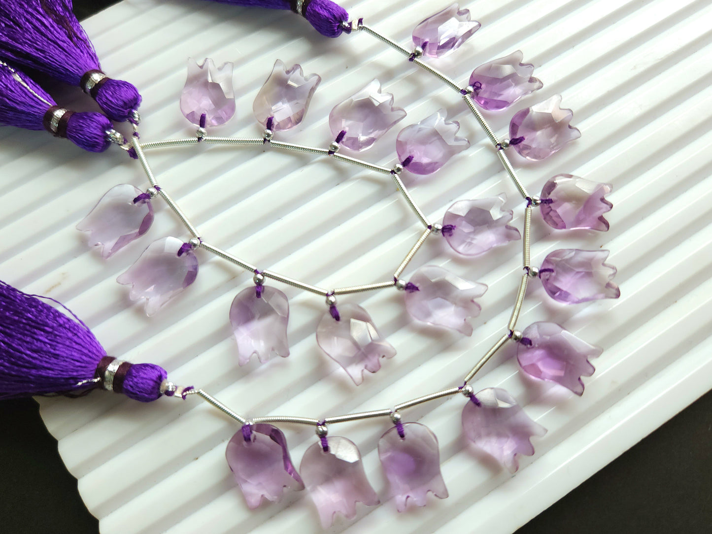 Natural Pink Amethyst Tulip Hammered Faceted Cut Briolette Beads | 10 Pieces