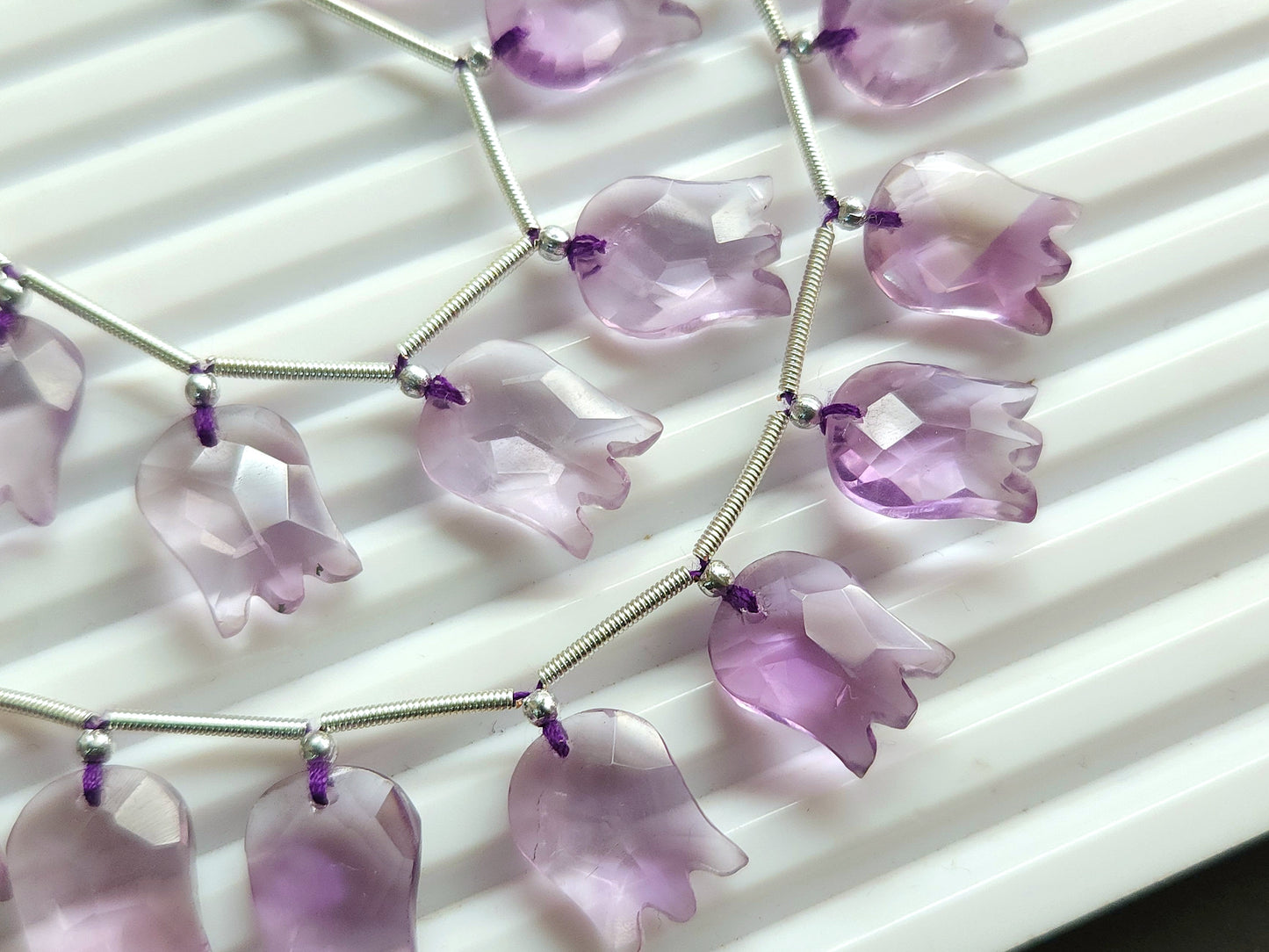 Natural Pink Amethyst Tulip Hammered Faceted Cut Briolette Beads | 10 Pieces