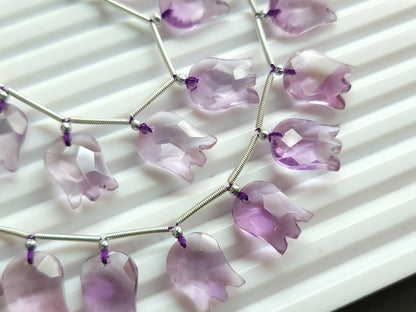 Natural Pink Amethyst Tulip Hammered Faceted Cut Briolette Beads | 10 Pieces