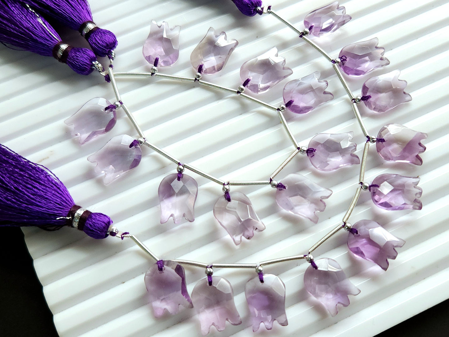 Natural Pink Amethyst Tulip Hammered Faceted Cut Briolette Beads | 10 Pieces