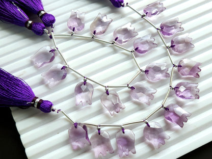 Natural Pink Amethyst Tulip Hammered Faceted Cut Briolette Beads | 10 Pieces
