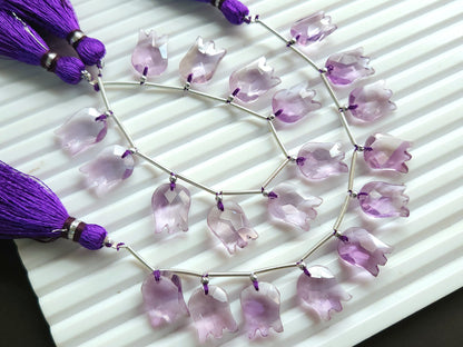 Natural Pink Amethyst Tulip Hammered Faceted Cut Briolette Beads | 10 Pieces