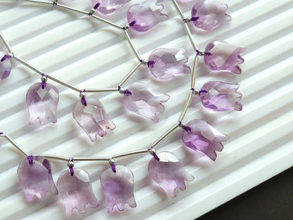Natural Pink Amethyst Tulip Hammered Faceted Cut Briolette Beads | 10 Pieces