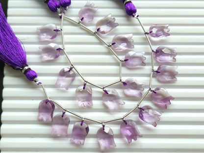 Natural Pink Amethyst Tulip Hammered Faceted Cut Briolette Beads | 10 Pieces