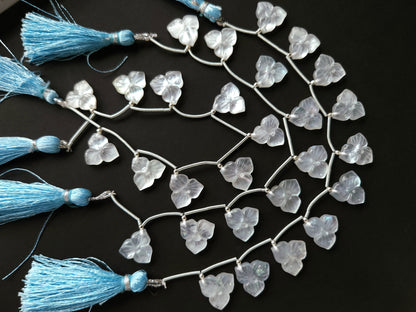 Natural Crystal & Mother of Pearl Triplet Carved Flower Beads| 10 Pieces