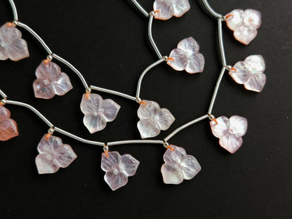 Natural Crystal & Mother of Pearl Triplet Carved Flower Beads
