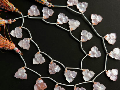 Natural Crystal & Mother of Pearl Triplet Carved Flower Beads| 10 Pieces