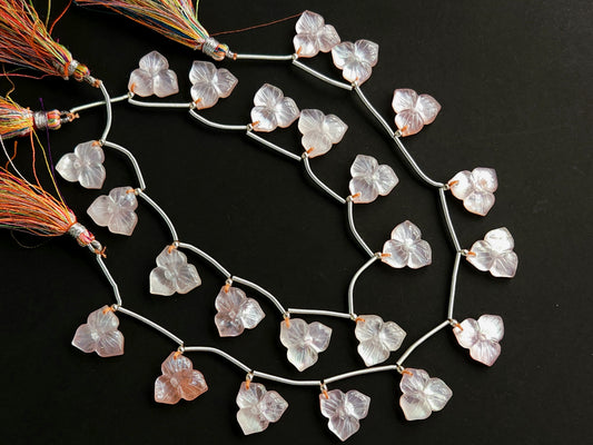 Natural Crystal & Mother of Pearl Triplet Carved Flower Beads| 10 Pieces