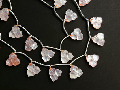 Natural Crystal & Mother of Pearl Triplet Carved Flower Beads| 10 Pieces