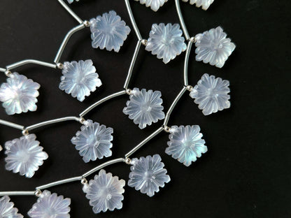 Natural Crystal & Mother of Pearl Triplet Carved Flower Beads